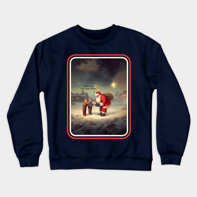 Santa's Naughty List - Funny Vintage Christmas Painting Crewneck Sweatshirt by TwistedCharm